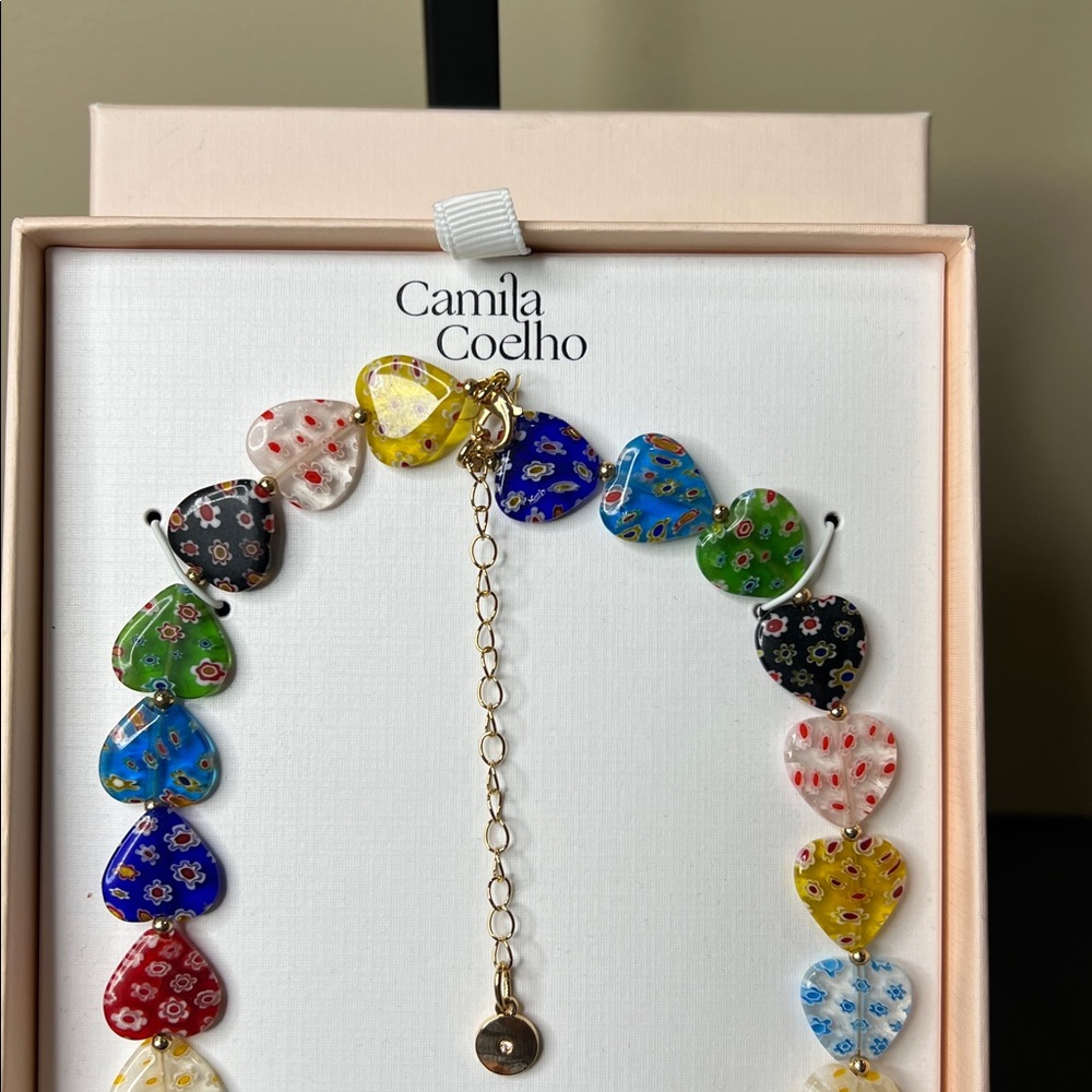 Camila Coelho | Multicolor Glass Heart Necklace - Picture 4 of 8